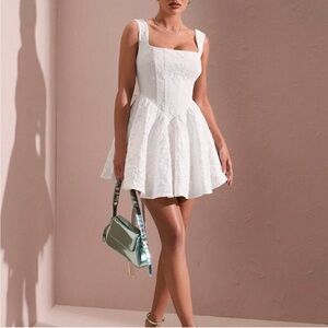 White Casual Women's Jacquard Graduation Dress